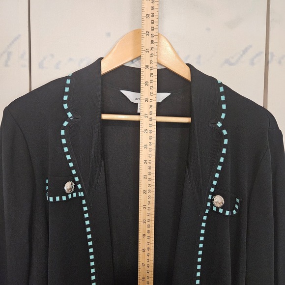 Ming Wang Womens Black Cardigan Sweater Blazer Teal Trim Buttons Size L - Picture 5 of 6